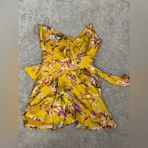 Express Floral Spaghetti Strap Belted Romper | Yellow | Size S